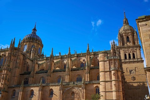 Salamanca Cathedral facade in Spain by the Via de la Plata way to Santiago
