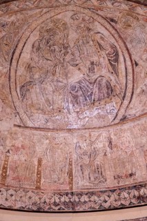 Coronation of Mary for her son Jesus Christ, wall paintings of Osia, XIII century, fresco torn and