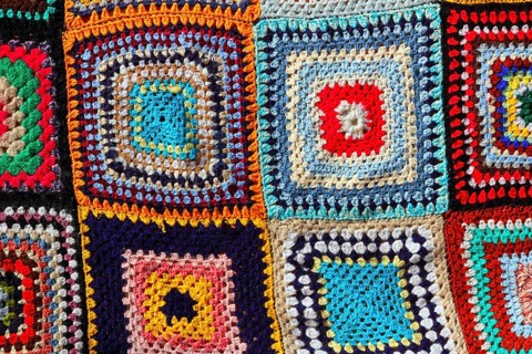 Crochet patchwork colorful pattern handcraft fabric blanket