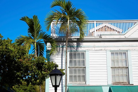 Key west downtown street houses facades in Florida USA