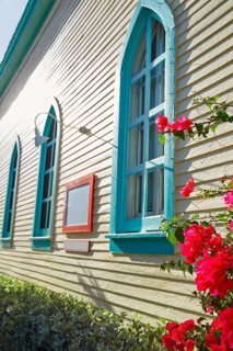 Key west downtown street houses facades in Florida USA