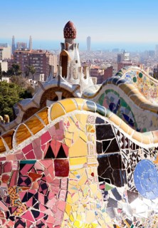 Barcelona Park Guell of Gaudi tiles mosaic serpentine bench modernism