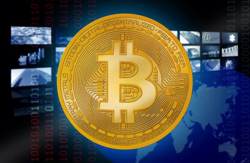 Bitcoin BTC coin with logo with screen background of my own copyright