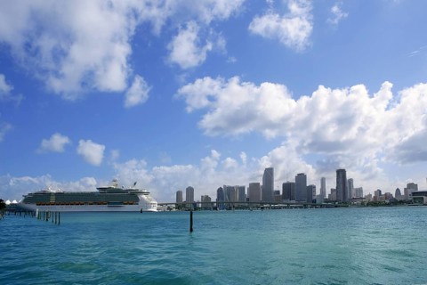 Miami Beach view from downtown city blue sky