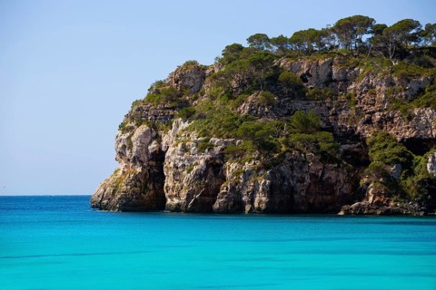 Cala Macarella Ciudadela Menorca turquoise Mediterranean sea in Balearic islands