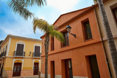 Denia street Loreto facades in Alicante at Mediterranean spain