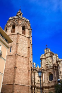 Valencia El Miguelete Micalet in Reina square and Cathedral church