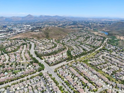 Aerial view of suburban neighborhood with big mansions in San Diego, California, USA. Aerial view