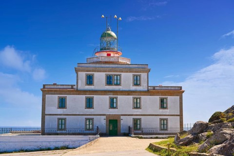 Finisterre lighthouse Fisterra at the end of Saint James way in Galicia Spain