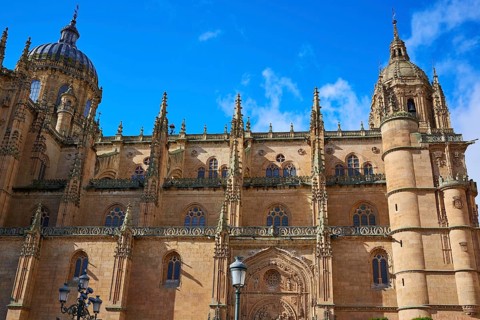 Salamanca Cathedral facade in Spain by the Via de la Plata way to Santiago