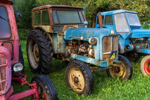 Old farm tractor, Burguete, Santiago's road, Navarra, Spain, Europe