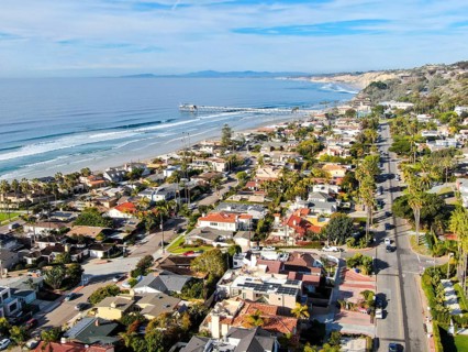 Aerial view of La Jolla Bay, San Diego, California, USA. bay with with luxury villa on the coast