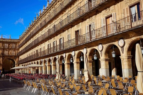 Salamanca Plaza Mayor in Spain along via de la Plata way to Santiago