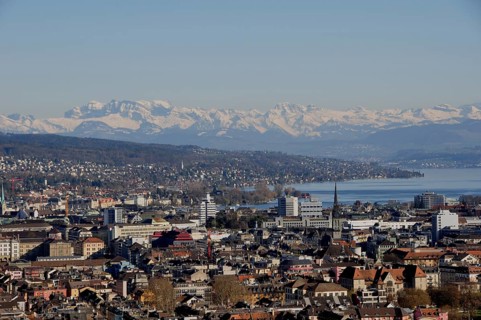 Panoramic view of Zurich city from the highest skyscraper in Switzerland