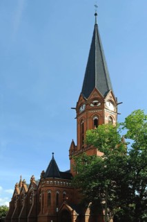 The Heilandskirche Leipzig Plagwitz in summer in bright sunshine. Saxony, Germany, Europe
