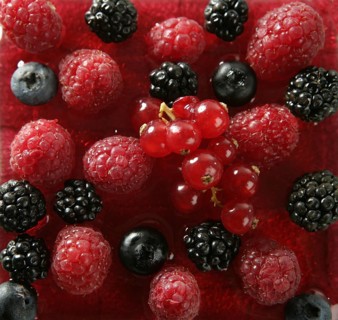 Berries, mixed dessert with strwberry syrup