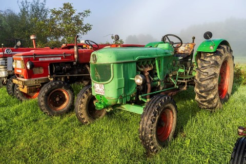 Old farm tractor, Burguete, Santiago's road, Navarra, Spain, Europe