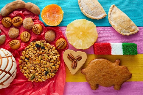 Mexican sweets and pastries cajeta tamarindo coconut flag Palanqueta puerquito