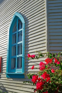 Key west downtown street houses facades in Florida USA
