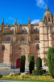 Salamanca Cathedral facade in Spain by the Via de la Plata way to Santiago