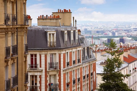 Paris skyline aerial from Montmartre in France