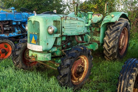 Old farm tractor, Burguete, Santiago's road, Navarra, Spain, Europe