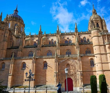 Salamanca Cathedral facade in Spain by the Via de la Plata way to Santiago
