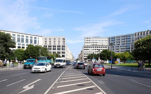 Berlin, Germany, August 25, 2021, view of Leipziger Platz in the direction of Leipziger Straße,