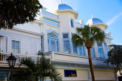 Key west downtown street houses facades in Florida USA