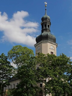Memorial Church Leipzig Schönefeld in summer. Saxony, Germany, Europe