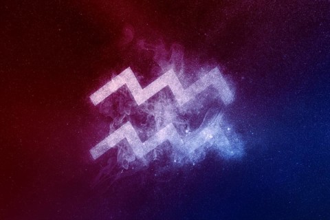 Aquarius Zodiac Sign Red Blue. Abstract night sky background