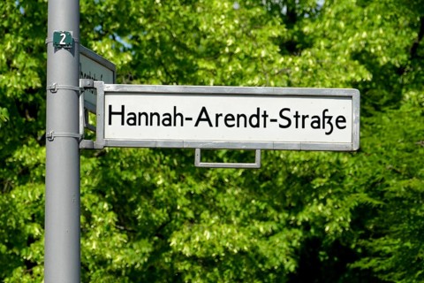 Street sign of Hannah-Arendt-Strasse in Berlin near the Holocaust Memorial