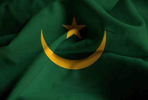 Closeup of Ruffled Mauritania Flag, Mauritania Flag Blowing in Wind