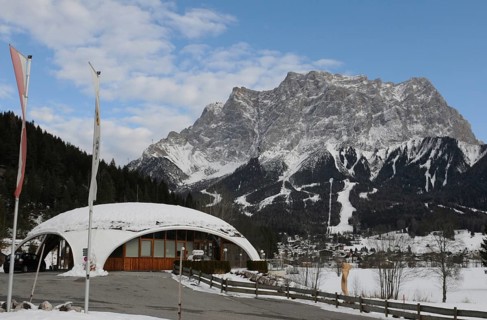 Tyrol: The Golf course covered with snow at the foot of Germany's highest mountain the Zugspitze
