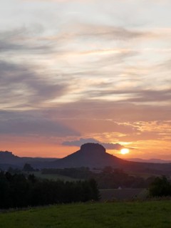 Saxon Switzerland: Lilienstein in the evening light. Saxony, Germany, Europe