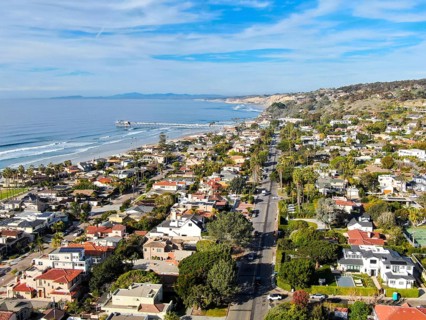 Aerial view of La Jolla Bay, San Diego, California, USA. bay with with luxury villa on the coast
