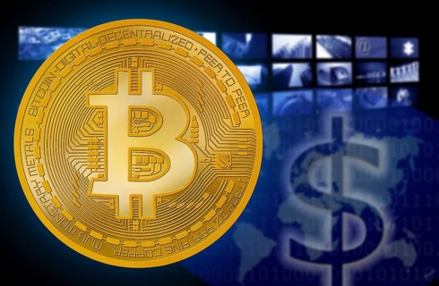 Bitcoin BTC against dollar USD symbol cryptocurrency background of my own copyright