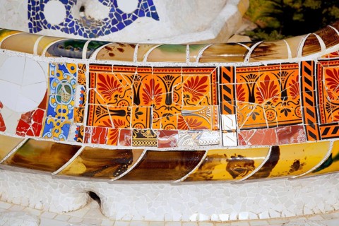 Barcelona Park Guell of Gaudi tiles mosaic serpentine bench modernism