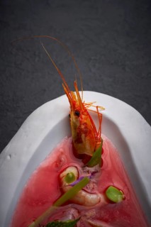 Mediterranean gazpacho tomato soup with seafood