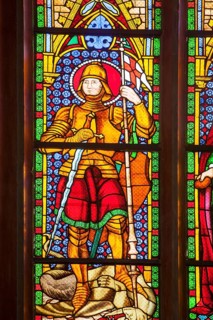 Window St George, St Mary's parish church, Marburg, Hesse, Germany, Europe, Kirchenfenster mit dem