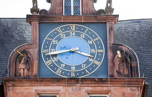 Gabel with a clock, Renaissance Tower, historic Town Hall, Marburg, Hesse, Germany, Europe,