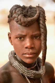 Himba girl with typical hairstyle, Omuramba, Kaokoland, Kunene, Namibia, Africa