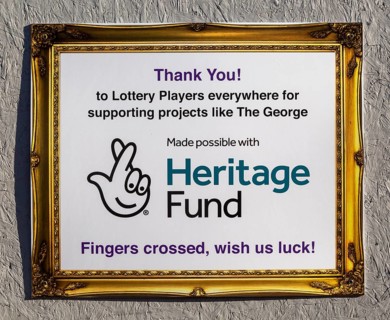 Heritage Fund information about rebuilding the The George pub, Wickham Market, Suffolk, England,