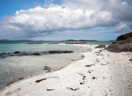 White sand at Traigh Mhor beach, the Cockle Strand, Barra, Outer Hebrides, Scotland, UK