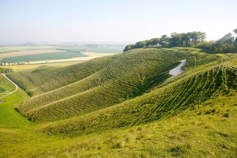 White horse in chalk scarp slope Cherhill, Wiltshire, England, UK dating form 1780