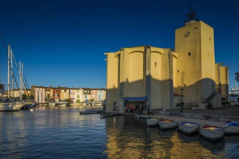 Panorama, Sunset, Port Grimaud, Bay of St. Tropez, Département Var, Cote d'Azur,