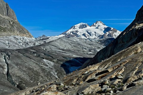 The Grosses Wannenhorn of the Valais Fiescherhörner rises above the Great Aletsch Glacier, UNESCO