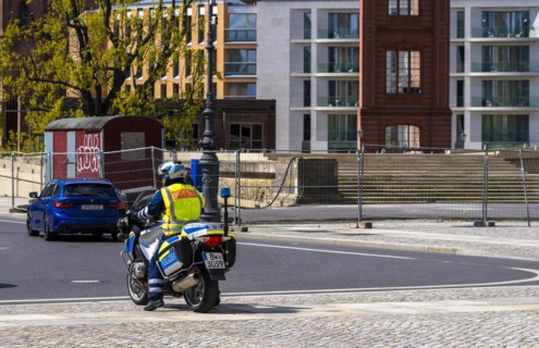 Traffic control, police officers of the motorised traffic squadron, Berlin, Germany, Europe