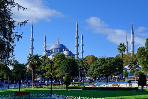 Sultan Ahmet Mosque and park, Istanbul, Turkey, Asia