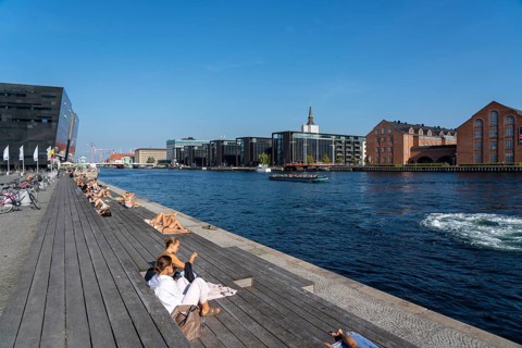 Summer, swimming in the harbour of Copenhagen, there are official bathing places, harbour baths and